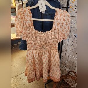 Mine Peach Floral Smocked Top